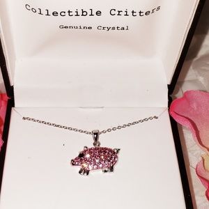 Pink pig crystal necklace